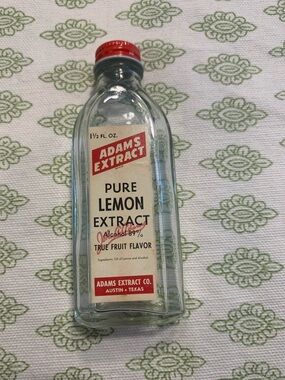 Vintage Collectible Adams Extract Pure Lemon Extract- Clear Glass Bottle Red Cap